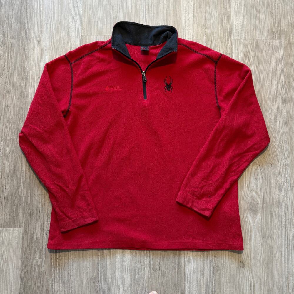 Men's Spyder Vail Ski Resort Red Fleece 1/4 Zip Pullover Jacket Sweatshirt 2XL